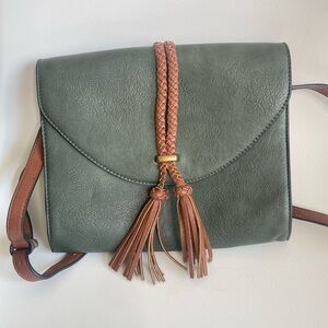 Green Crossbody Bag with Tassel Accents